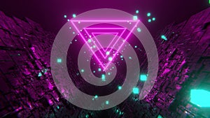 Abstract 3D sci-fi background. Seamless loop animation. Vaporwave videogame style with pink cyan neon glow