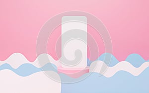 Abstract 3d smartphone screen on pink background geometric shapes. 3d rendering for sale banner, showcase, presentation display