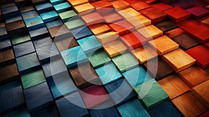 Abstract 3d style background with colorful wooden blocks aligned in vibrant composition