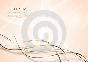 Abstract 3d white background with gold lines curved wavy sparkle with copy space for text. Luxury style template design