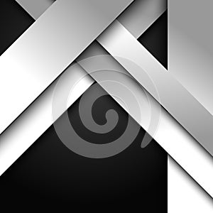 Abstract 3D white and gray stripes diagonal overlapping layer paper on black background