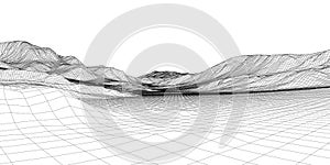 Abstract 3d wire-frame landscape. Blueprint style