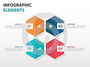 Abstract 4 hexagon business Infographics elements, presentation template flat design vector illustration for web design marketing