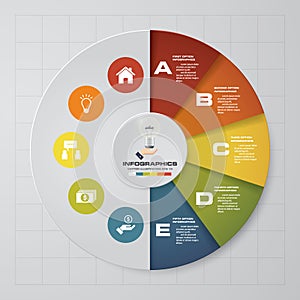 Abstract 5 steps pie chart infographics elements.Vector illustration.