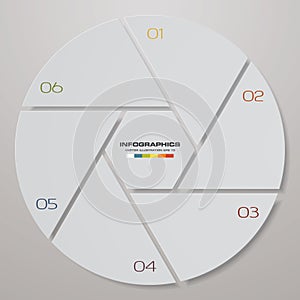 Abstract 6 steps modern pie chart infographics elements.Vector illustration.