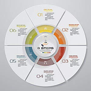 Abstract 6 steps modern pie chart infographics elements.Vector illustration.