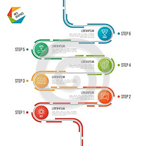 Abstract 6 steps road timeline infographic template.