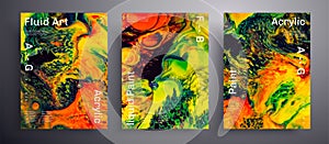 Abstract acrylic banner, fluid art vector texture set. Artistic background that can be used for design cover, invitation