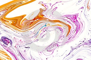 Abstract acrylic liquid texture. Modern artwork with spots and splashes of color paint. Applicable for into coffee