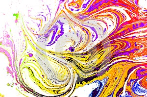 Abstract acrylic liquid texture. Modern artwork with spots and splashes of color paint. Applicable for into coffee.