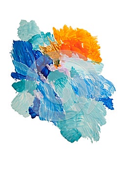 Abstract acrylic paint stain texture and watercolor splash. Hand drawing colorful acrylic splatter isolated on white.