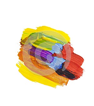 Abstract acrylic paint stain texture and watercolor splash. Hand drawing colorful acrylic splatter isolated on white.