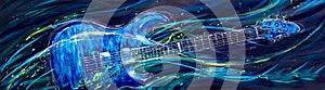 Blue guitar acrylic painted photo