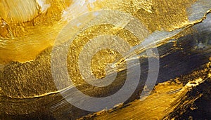 Abstract acrylic painting, Close up black and gold background. Oil paint texture with brush strokes