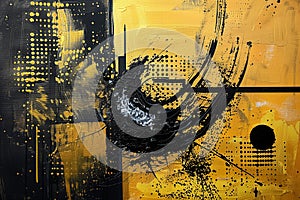 Abstract acrylic painting in golden and black for background. Generative AI