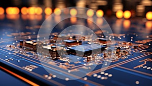 Abstract advanced micro Quantum computer communication concept artificial Intelligence or AI networking and Cloud Computing