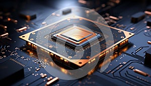 Abstract advanced micro Quantum computer communication concept artificial Intelligence or AI networking and Cloud Computing