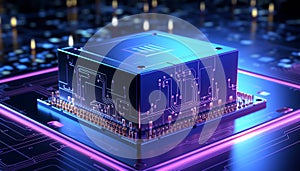 Abstract advanced micro Quantum computer communication concept artificial Intelligence or AI networking and Cloud Computing