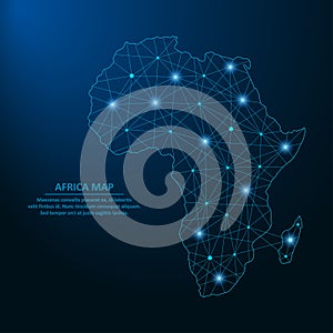 Abstract Africa map created from lines and bright points in the form of starry sky, polygonal wireframe mesh and connected lines.