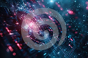 Abstract AI algorithm background with futuristic neural networks and data flow.