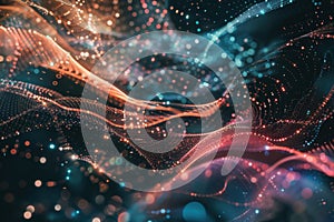 Abstract AI algorithm background with futuristic neural networks and data flow.