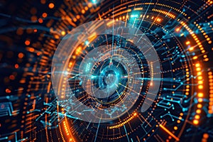 Abstract AI algorithm background with futuristic neural networks and data flow.