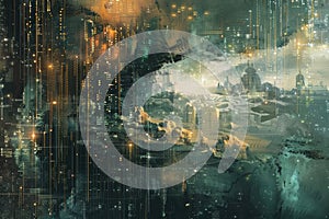 Abstract AI algorithm background with futuristic neural networks and data flow.