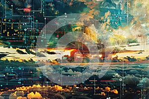 Abstract AI algorithm background with futuristic neural networks and data flow.