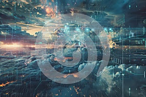 Abstract AI algorithm background with futuristic neural networks and data flow.