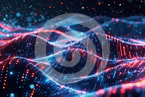 Abstract AI algorithm background with neural networks, data, and digital code..