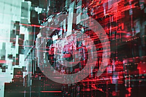 Abstract AI algorithm background with neural networks, data, and digital code..