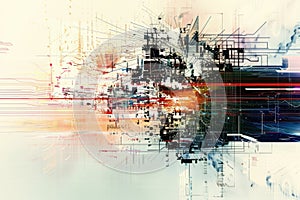 Abstract AI algorithm background with neural networks, data, and digital code..