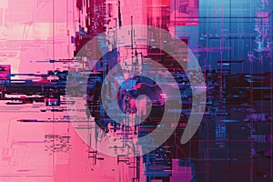 Abstract AI algorithm background with neural networks, data, and digital code..