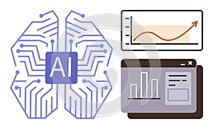 Artificial Intelligence Brain with Data Charts Representing Machine Learning and Analytics