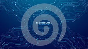 Abstract AI circuit board. Blue technological background.