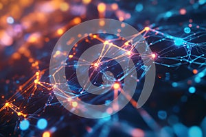 Abstract AI-driven visualization of deep learning algorithms, featuring glowing neural pathways,