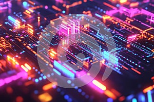 Abstract AI-driven visualization of deep learning algorithms, featuring glowing neural pathways,