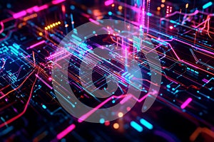 Abstract AI-driven visualization of deep learning algorithms, featuring glowing neural pathways,