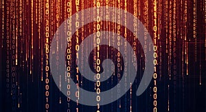 Fiery binary code rain.