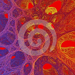 An abstract, AI-generated image depicting a complex, web-like structure. Interwoven