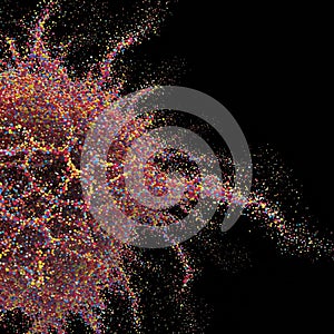 An abstract, AI-generated image features a burst of multicolored