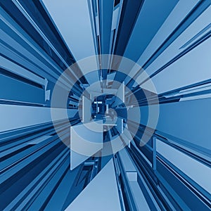 Composition is symmetrical with sharp edges and clean lines,