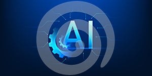 Abstract AI Technology Background with Gear and Digital Circuit Network, Artificial Intelligence Processing System, Machine