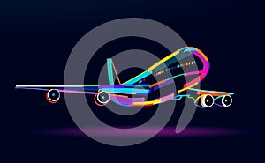 Abstract airplane, passenger plane, commercial aircraft from multicolored paints