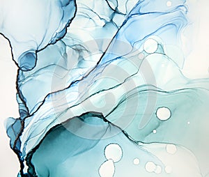 Abstract alcohol ink art drawing background blue composition