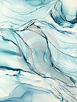 Abstract alcohol ink art drawing background blue waves