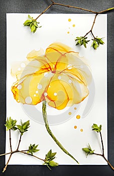 Abstract alcohol ink art drawing background composition flower