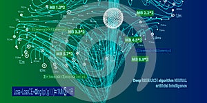 Abstract algorithms big data vector presentations.Deep research algorithm neural artificial intelligence