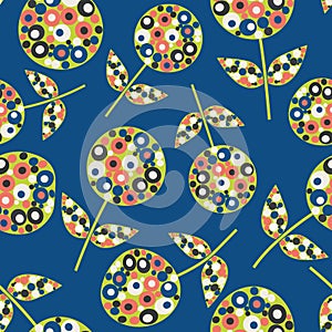 Abstract allium flower seamless vector pattern background. Midcentury modern flowers with bejewelled effect circle