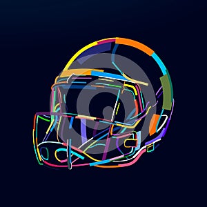Abstract american football helmet from multicolored paints. Colored drawing